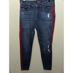 JUDY BLUE Skinny Fit Jeans DISTRESSED Red Velvet Side Stripe DARK STRETCH 11/30